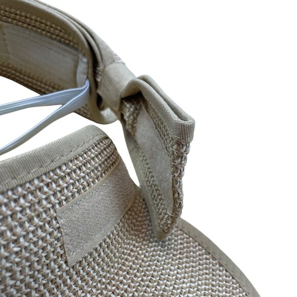 Wide Brim Straw Sun Visor Hat With Bow Closure Beige Adjustable - Picture 5 of 7